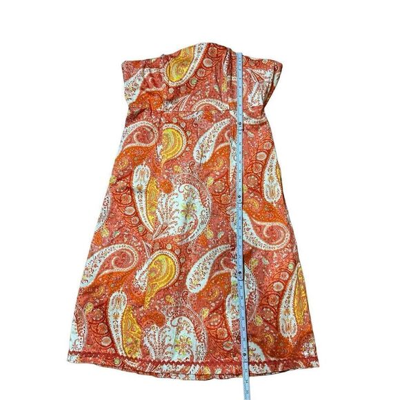 Clues Collection Strapless Tie Back Paisley Orange Dress Tropical Vacation Sz L - Picture 4 of 9